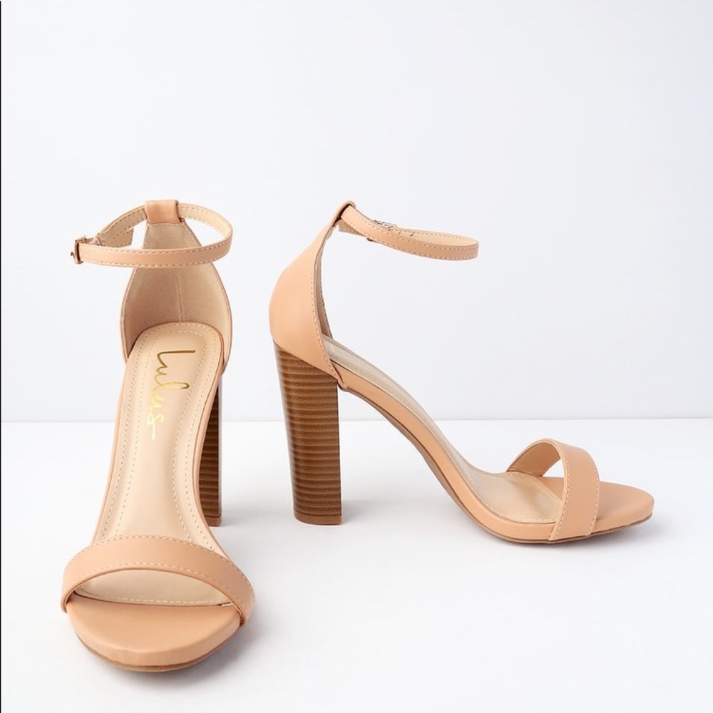 Lulus Nude Stacked Ankle Strap Heels